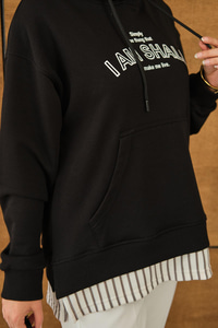 Yazı Baskılı Kapüşonlu Sweat Siyah