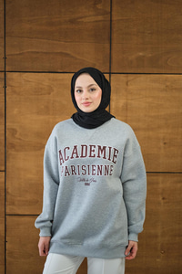 Yazı Baskılı Nakış İşlemeli Oversize Sweat Koyu Gri