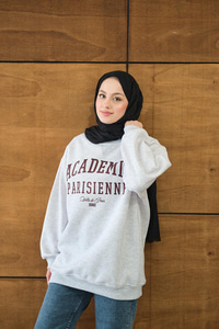 Yazı Baskılı Nakış İşlemeli Oversize Sweat Gri