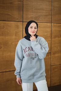 Yazı Baskılı Nakış İşlemeli Oversize Sweat Koyu Gri