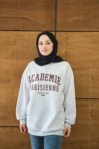 Yazı Baskılı Nakış İşlemeli Oversize Sweat Gri