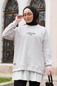 Yazı Baskılı Oversize Sweat Krem