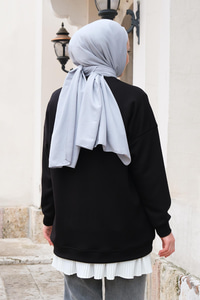 Yazı Baskılı Oversize Sweat Siyah