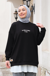 Yazı Baskılı Oversize Sweat Siyah