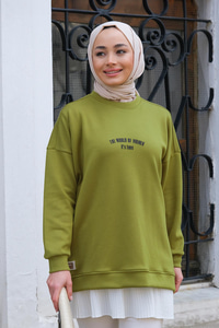 Yazı Baskılı Oversize Sweat Yağ Yeşil