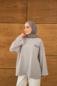 Yazı Baskılı Sweat Gri