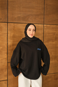 Yazı Baskılı Sweat Siyah