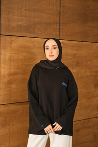 Yazı Baskılı Sweat Siyah