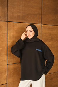 Yazı Baskılı Sweat Siyah
