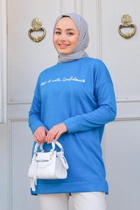 Yazı Baskılı Tunik Mavi