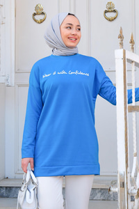 Yazı Baskılı Tunik Mavi