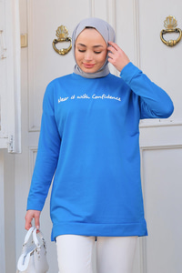 Yazı Baskılı Tunik Mavi