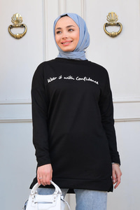 Yazı Baskılı Tunik Siyah