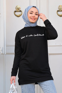 Yazı Baskılı Tunik Siyah