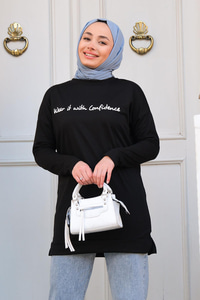 Yazı Baskılı Tunik Siyah