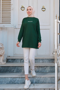 Yazı Baskılı Tunik Yeşil