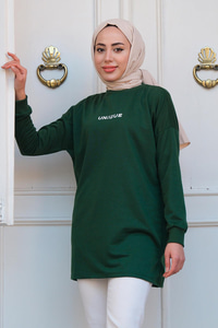 Yazı Baskılı Tunik Yeşil