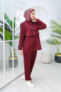 Yelek Detaylı Üçlü Takım Bordo