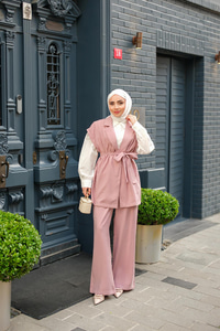 Yelekli Modal Takım Pudra