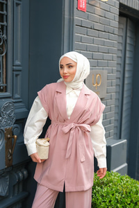 Yelekli Modal Takım Pudra