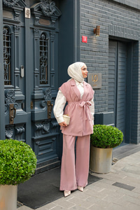 Yelekli Modal Takım Pudra