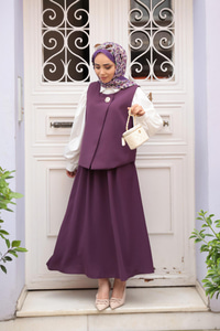 Yelekli Şık Takım Mor