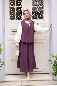 Yelekli Şık Takım Mor