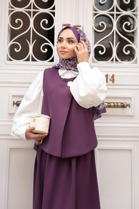 Yelekli Şık Takım Mor