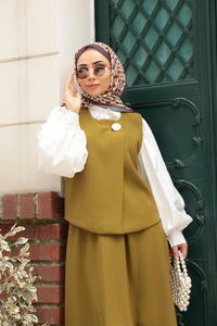 Yelekli Şık Takım Yağ Yeşil