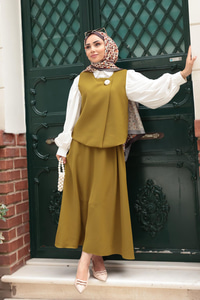 Yelekli Şık Takım Yağ Yeşil