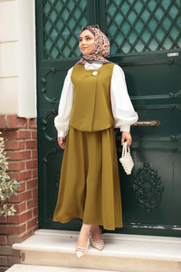 Yelekli Şık Takım Yağ Yeşil