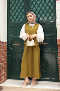 Yelekli Şık Takım Yağ Yeşil