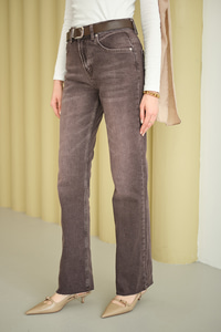 Yıkama Desen Kemerli Pantolon Kahverengi