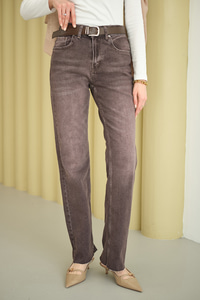 Yıkama Desen Kemerli Pantolon Kahverengi