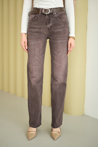 Yıkama Desen Kemerli Pantolon Kahverengi