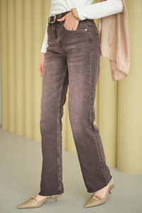 Yıkama Desen Kemerli Pantolon Kahverengi