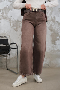 Yıkama Desen Kemerli Pantolon Kahverengi