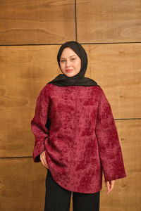 Yıkama Desen Sweat Bordo