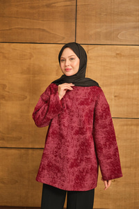 Yıkama Desen Sweat Bordo