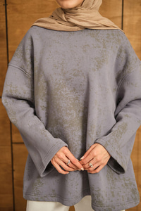 Yıkama Desen Sweat Gri