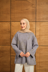 Yıkama Desen Sweat Gri