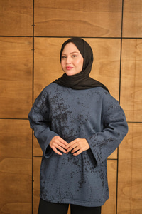 Yıkama Desen Sweat Lacivert