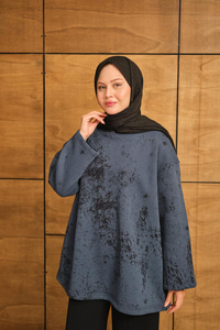 Yıkama Desen Sweat Lacivert