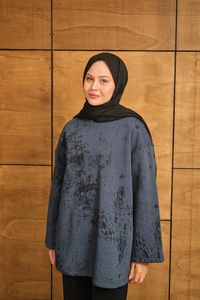 Yıkama Desen Sweat Lacivert