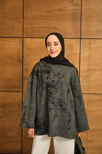 Yıkama Desen Sweat Siyah