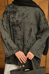 Yıkama Desen Sweat Siyah