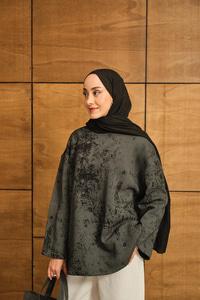 Yıkama Desen Sweat Siyah