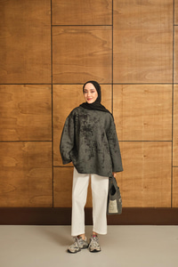 Yıkama Desen Sweat Siyah