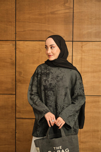 Yıkama Desen Sweat Siyah