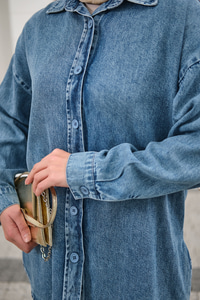 Yıkama Detay Beli Lastikli Boru Paça Gömlekli Takım Buz Mavi